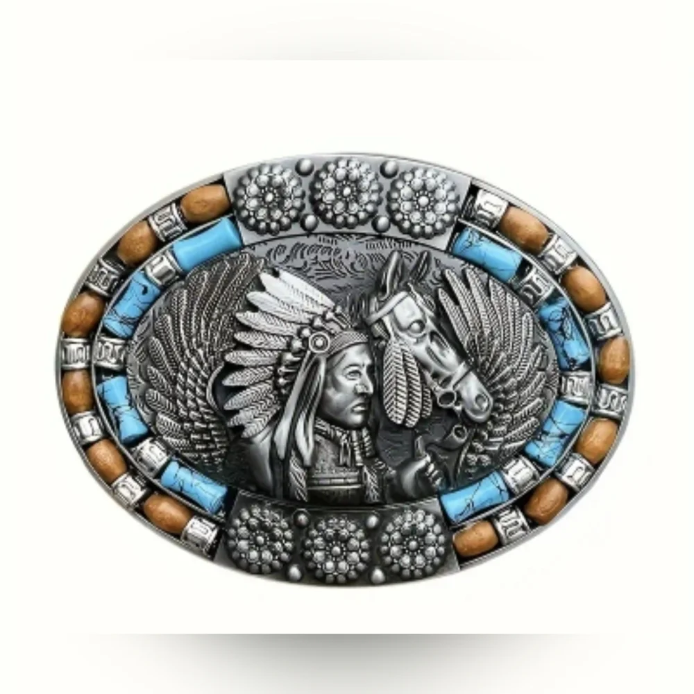 Fashionable and Durable Western Style Horse Head Indian Belt Buckle, T3MISB2D